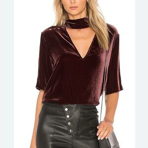 Theory x Revolve Slit Collar Deep V Neck Velvet Burgundy Luxe Top Medium 612